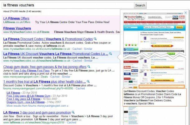 google testing full page previews