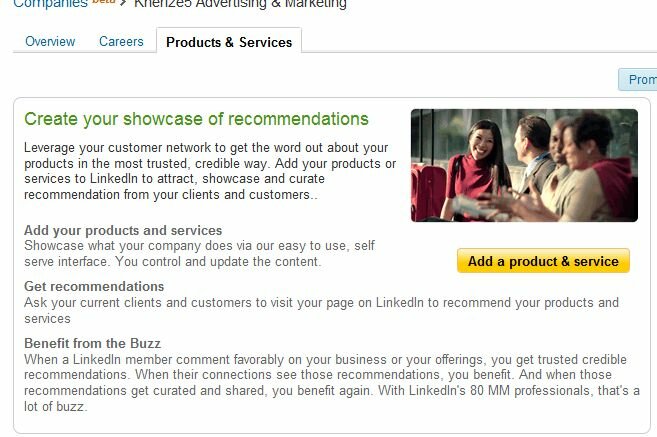 LinkedIn products and services tab